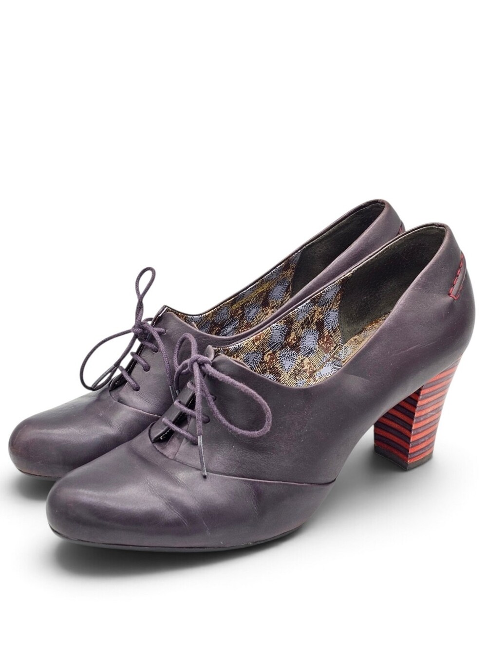 Camper Colosseum Purple Leather Lace Up Block Heel Pumps 39 8.5 US - Picture 1 of 13